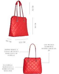 Borsa shopper media in ecopelle matelassé con manici a catena PAPAVERO