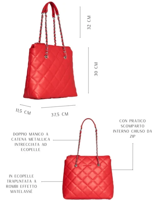 Borsa shopper media in ecopelle matelassé con manici a catena PAPAVERO
