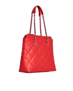 Borsa shopper media in ecopelle matelassé con manici a catena PAPAVERO