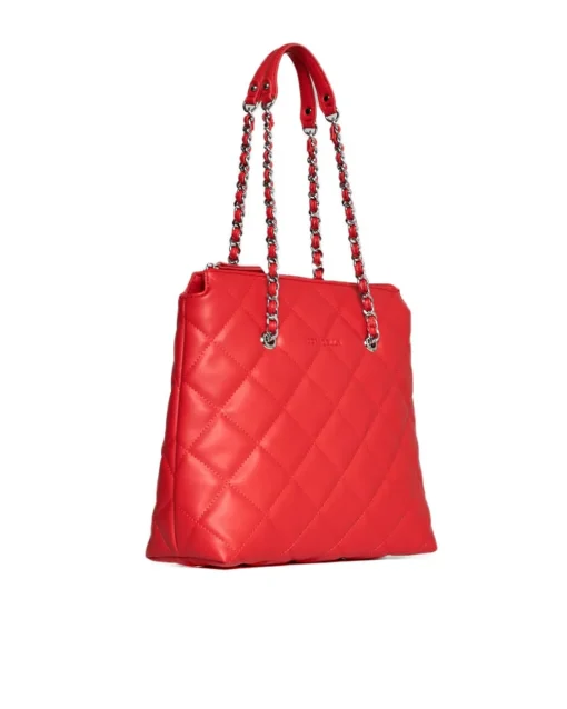 Borsa shopper media in ecopelle matelassé con manici a catena PAPAVERO