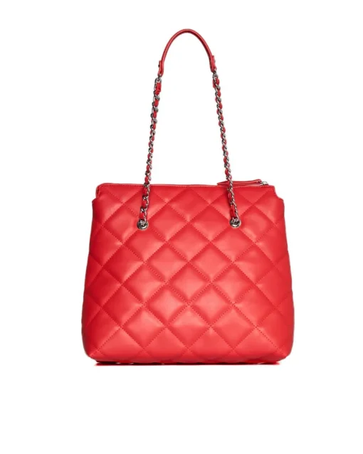 Borsa shopper media in ecopelle matelassé con manici a catena PAPAVERO
