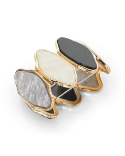 Bracciale elastico in metallo e pietre asimmetriche NERO-GRIGIO