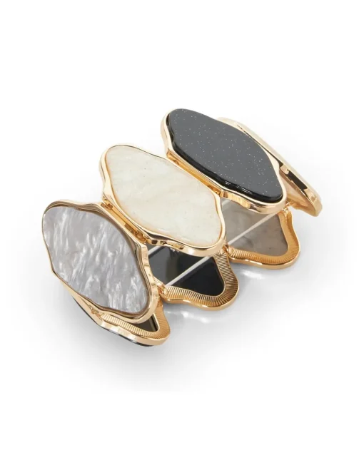 Bracciale elastico in metallo e pietre asimmetriche NERO-GRIGIO