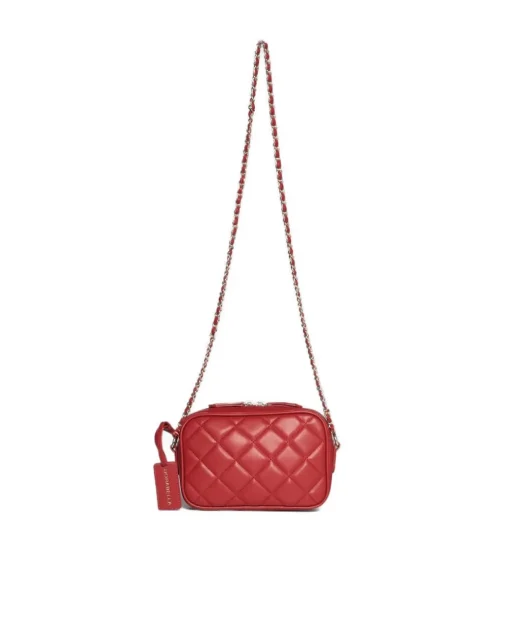 Camera bag in ecopelle trapuntata a rombi rossa ROSSO