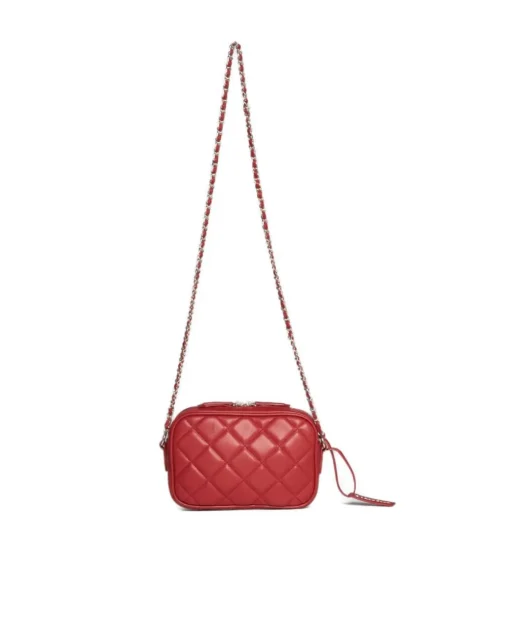 Camera bag in ecopelle trapuntata a rombi rossa ROSSO