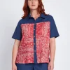 Camicia a fantasia con inserti chambray BLU