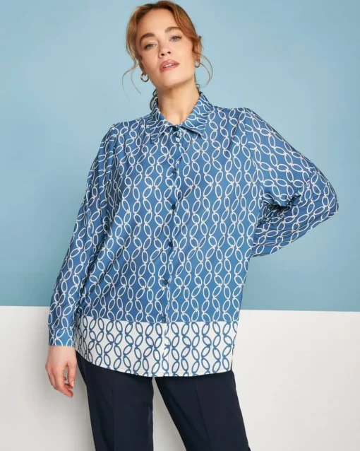 Camicia a maniche lunghe in jersey elasticizzato bi-colore con fantasi