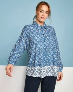 Camicia a maniche lunghe in jersey elasticizzato bi-colore con fantasi