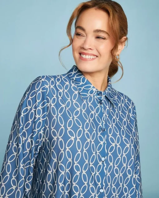 Camicia a maniche lunghe in jersey elasticizzato bi-colore con fantasi