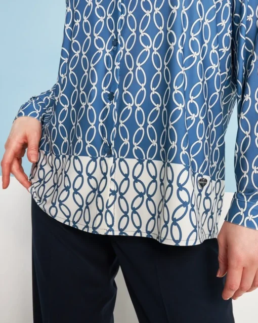 Camicia a maniche lunghe in jersey elasticizzato bi-colore con fantasi