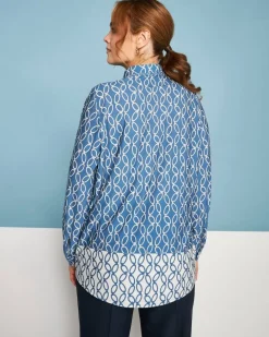Camicia a maniche lunghe in jersey elasticizzato bi-colore con fantasi