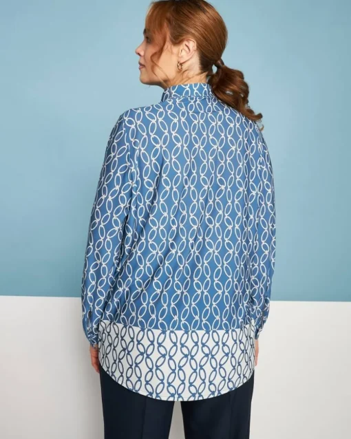 Camicia a maniche lunghe in jersey elasticizzato bi-colore con fantasi