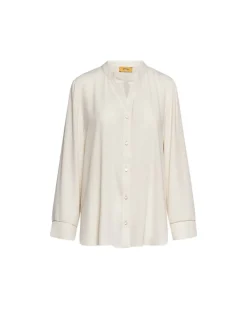Camicia con colletto alla coreana in georgette tinta unita con bottoni