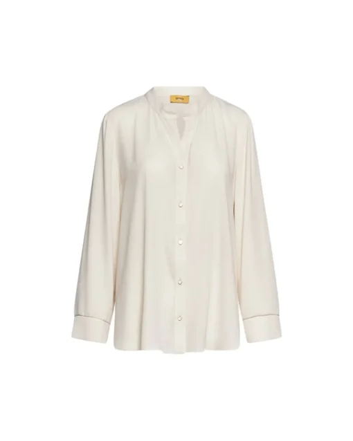 Camicia con colletto alla coreana in georgette tinta unita con bottoni