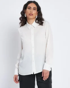 Camicia con colletto e strass all over PANNA