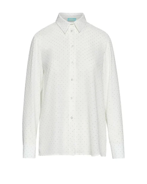Camicia con colletto e strass all over PANNA