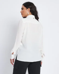Camicia con colletto e strass all over PANNA