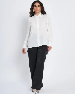 Camicia con colletto e strass all over PANNA