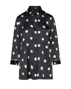 Camicia in raso di viscosa con stampa pois NERO