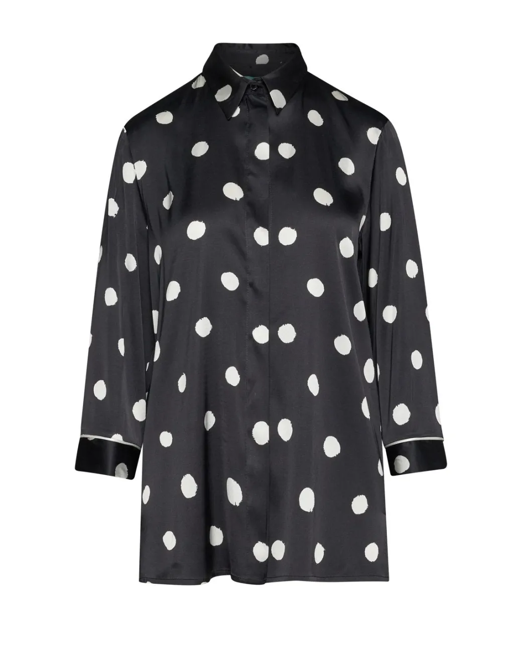 Camicia in raso di viscosa con stampa pois NERO