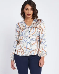 Camicia stampata a scollo a V con colletto FANTASIA