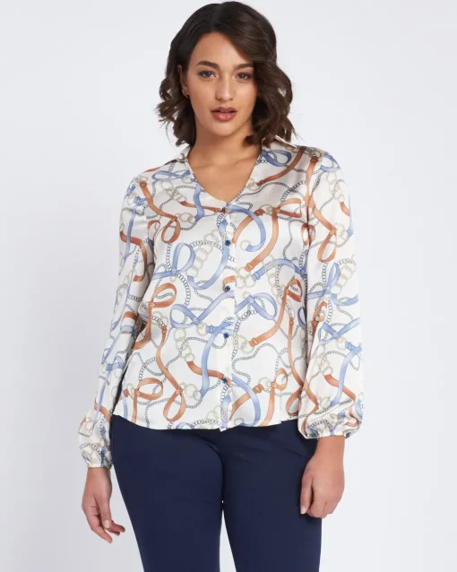 Camicia stampata a scollo a V con colletto FANTASIA