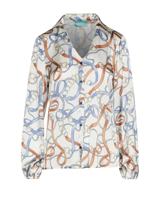 Camicia stampata a scollo a V con colletto FANTASIA