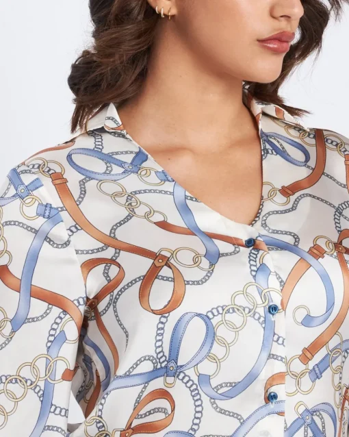 Camicia stampata a scollo a V con colletto FANTASIA