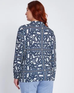 Camicia stretch con stampa all over BLU