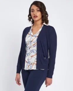 Cardigan a scollo a V con bottoni e tasche BLU