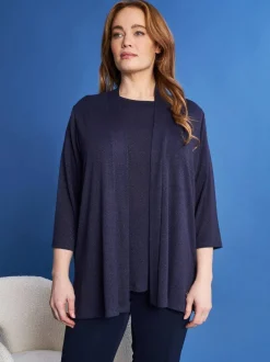 Cardigan aperto in maglia lurex di misto viscosa BLU