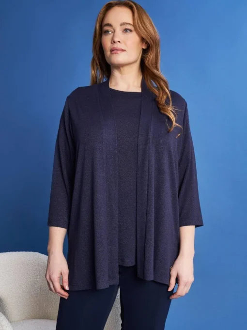 Cardigan aperto in maglia lurex di misto viscosa BLU