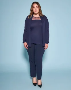 Cardigan aperto in maglia di misto viscosa con logo in strass BLU