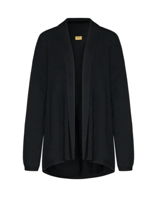 Cardigan aperto in maglia di misto viscosa con logo in strass NERO