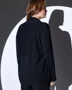 Cardigan aperto in maglia di misto viscosa con logo in strass NERO