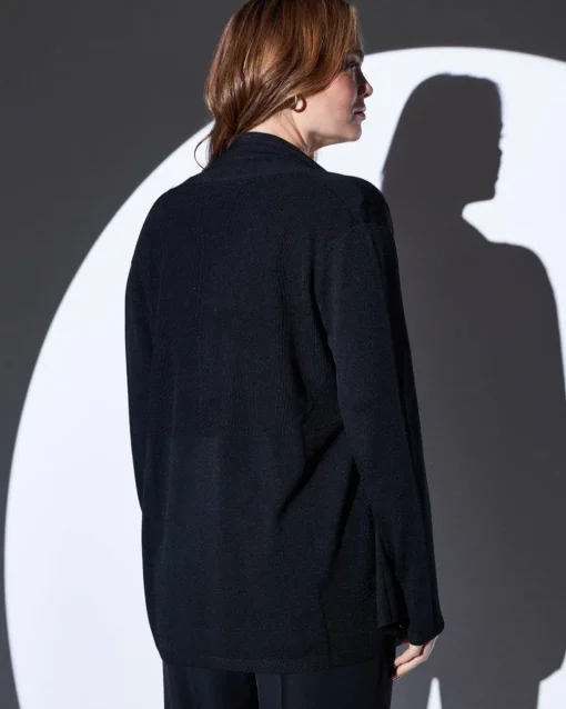 Cardigan aperto in maglia di misto viscosa con logo in strass NERO