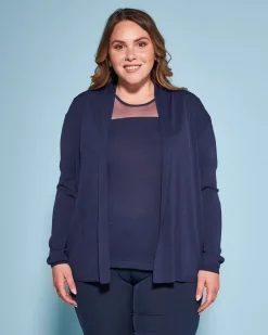 Cardigan aperto in maglia di misto viscosa con logo in strass BLU