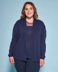 Cardigan aperto in maglia di misto viscosa con logo in strass BLU