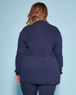 Cardigan aperto in maglia di misto viscosa con logo in strass BLU