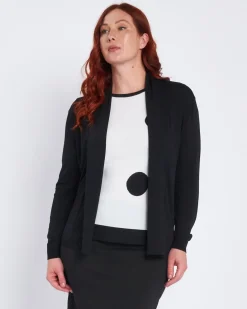 Cardigan con collo sciallato e bordi a costine NERO