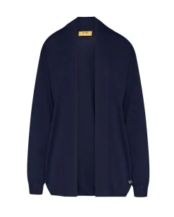 Cardigan con collo sciallato e bordi a costine BLU