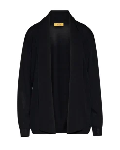 Cardigan con collo sciallato e bordi a costine NERO