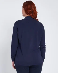 Cardigan con collo sciallato e bordi a costine BLU