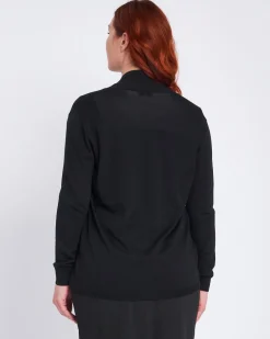 Cardigan con collo sciallato e bordi a costine NERO