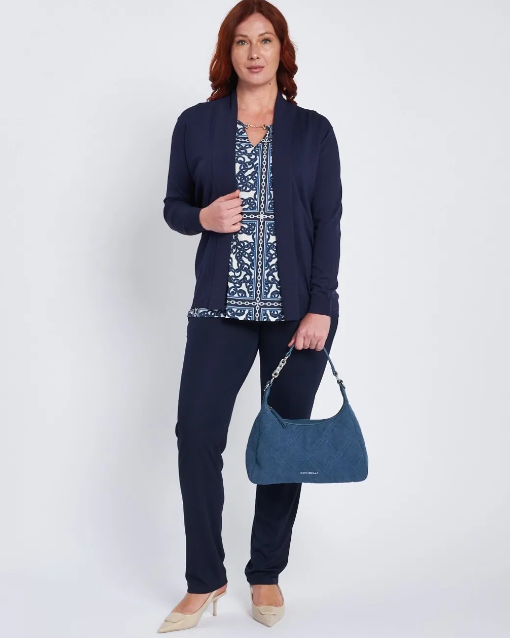 Cardigan con collo sciallato e bordi a costine BLU