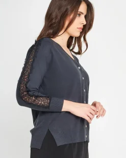 Cardigan dettagli in pizzo PIOMBO