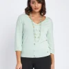 Cardigan scollo a V con bottoni e maniche a trafori ALOE