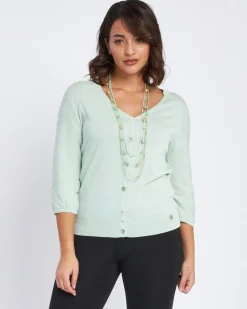 Cardigan scollo a V con bottoni e maniche a trafori ALOE