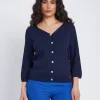 Cardigan scollo a V con bottoni e maniche a trafori BLU