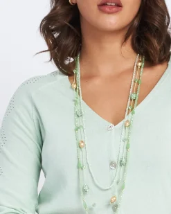 Cardigan scollo a V con bottoni e maniche a trafori ALOE